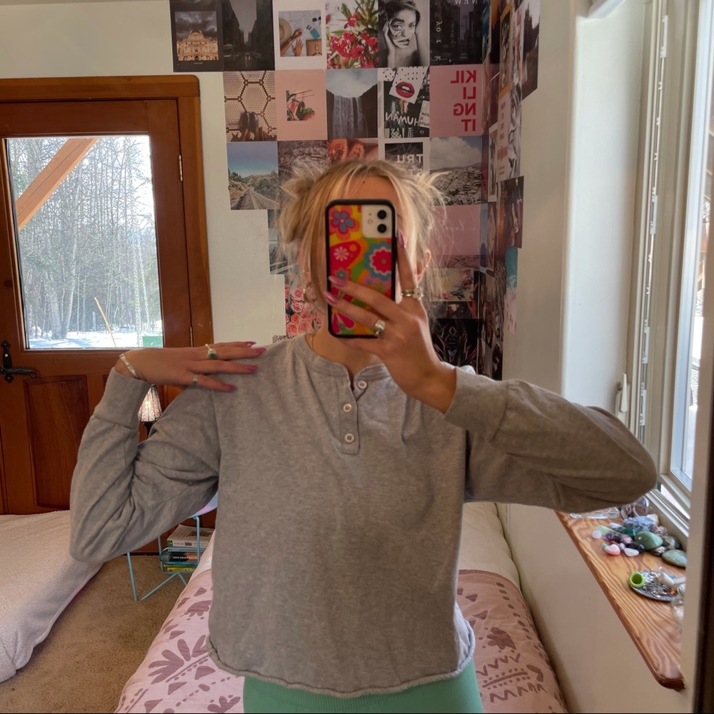 Brandy Melville grey long sleeve henley top